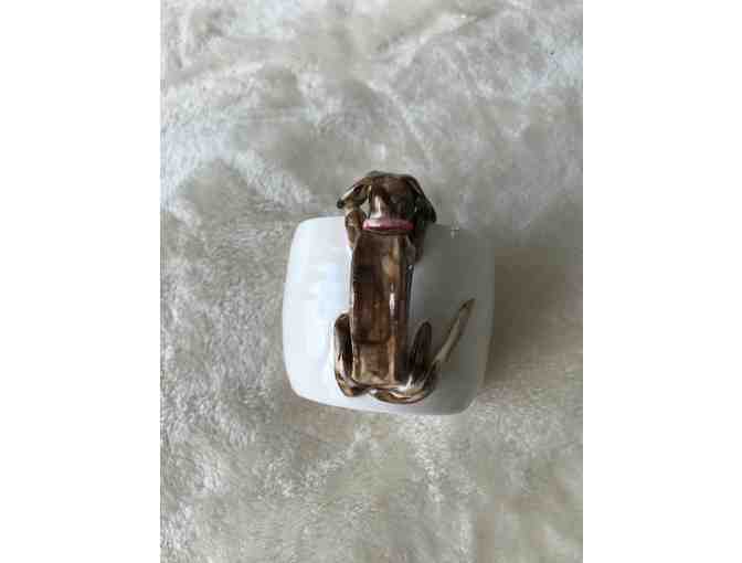 Handmade pottery coffee mug with dachshund handle