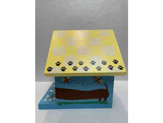 Bird House - Hand Painted Dachshund Blue Bird House with a Cycling Doxie on Back!