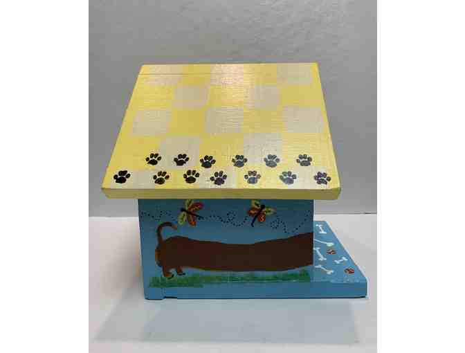 Bird House - Hand Painted Dachshund Blue Bird House with a Cycling Doxie on Back!
