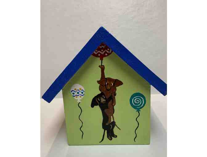 Bird House - Hand Painted 'Doxie' Green Bird House with Doxies & Balloons on back!