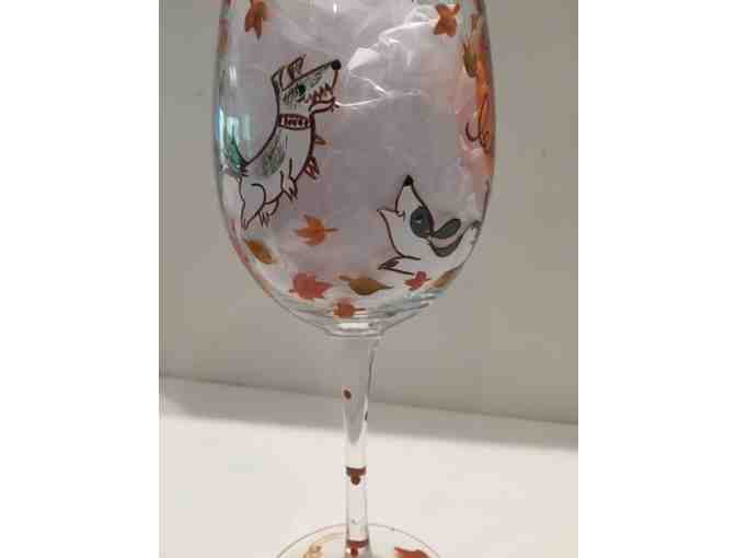 Wine Glass - Hand Painted - Fall Theme! With Dogs!