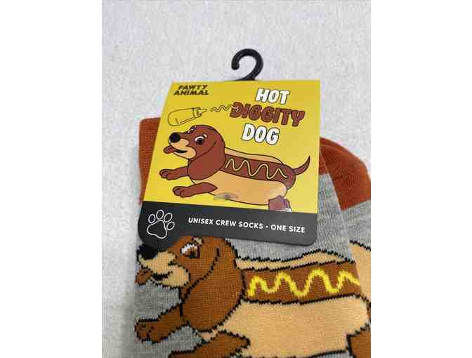 Pawty Animal Hot Diggity Dog Socks Unisex Crew Socks. One Size.
