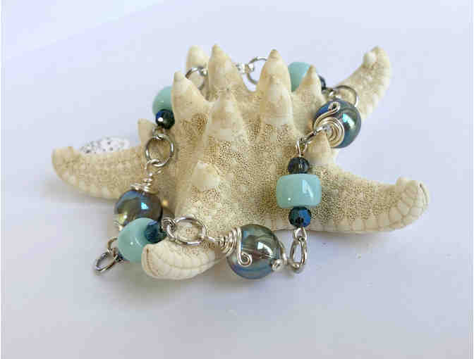 Bracelet - Handmade 7' to 8' Bracelet with Light Blue Coloring - Silver tone