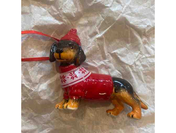 Black and Tan Doxie Ceramic Winter Sweater Ornament