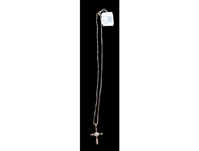 Cross Necklace - 18K gold over Sterling Silver - Genuine Diamond Accent - 18' chain