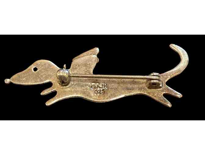 Vtg. Sterling Silver Dachshund Brooch with Wings by A&J Harvey