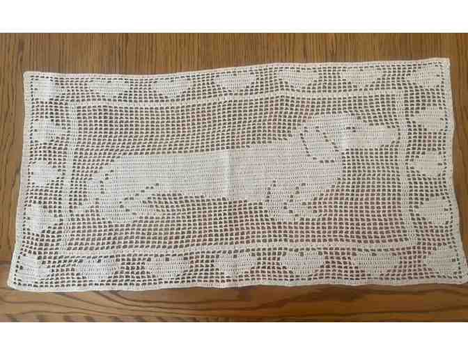 Handmade Crocheted Lace Dachshund Table Runner Dresser Top - 29' x 15'