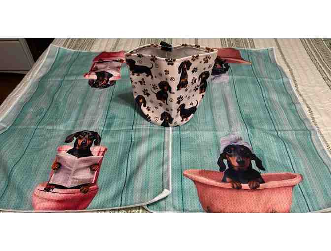 Dachshund Tea Towels and Canvas Bag for use in your car