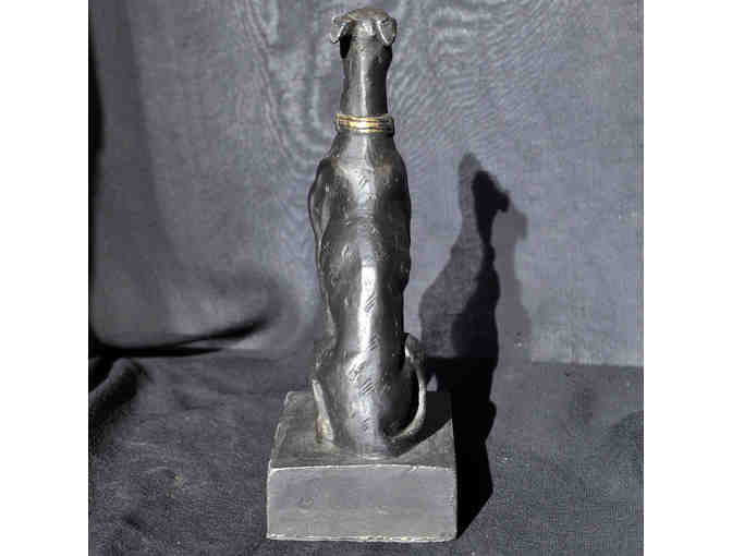 Greyhound/Whippet Sitting Dog Statue on Base - Cast Brass