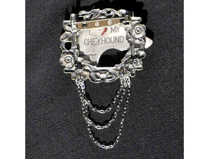 Greyhound Pin - Silver-Colored Pewter with Wreath/Chains