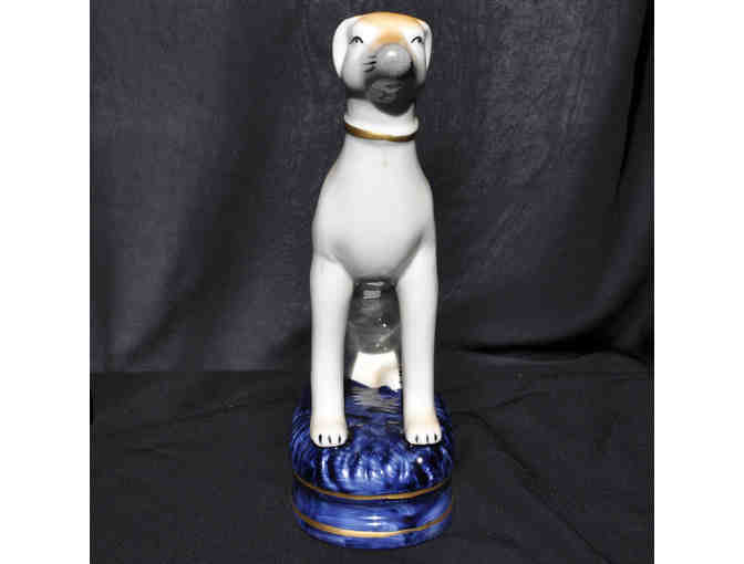 Greyhound/Whippet Statue - Seated On Blue Cushion - Staffordshire Ceramic