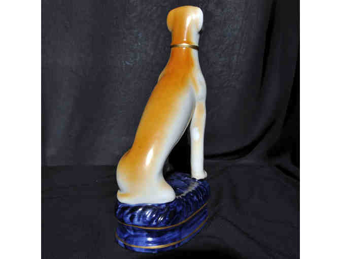 Greyhound/Whippet Statue - Seated On Blue Cushion - Staffordshire Ceramic