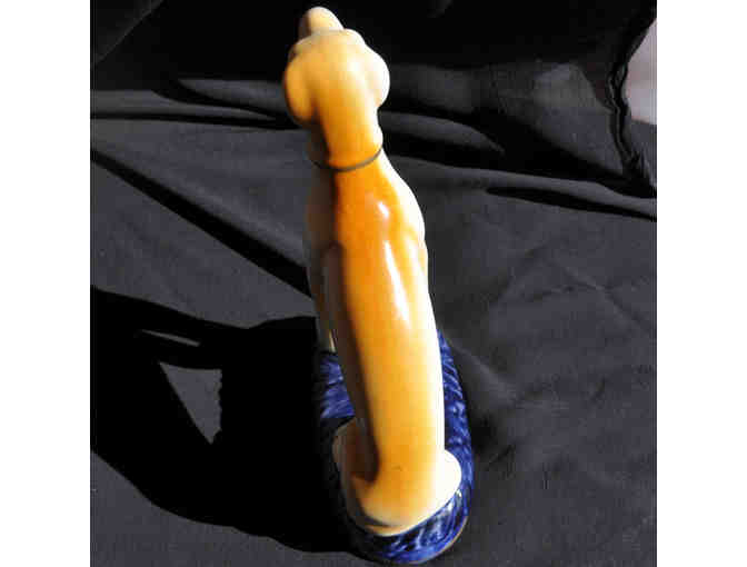 Greyhound/Whippet Statue - Seated On Blue Cushion - Staffordshire Ceramic