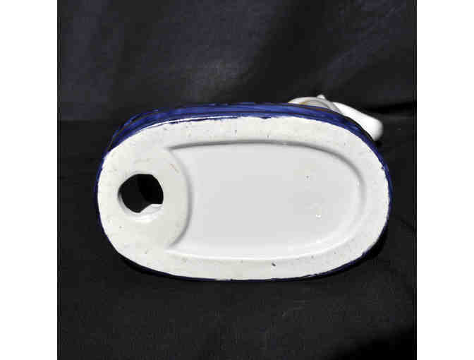 Greyhound/Whippet Statue - Seated On Blue Cushion - Staffordshire Ceramic