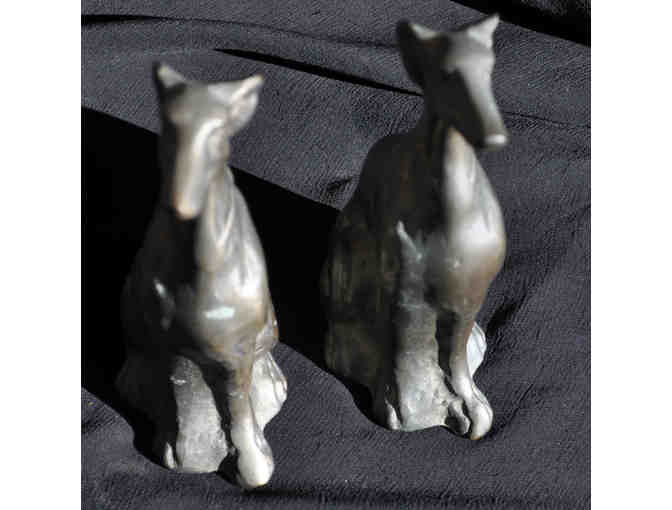 Greyhound/Whippet Sitting Dog Figurines - Bookends/Statue Pair - Brass