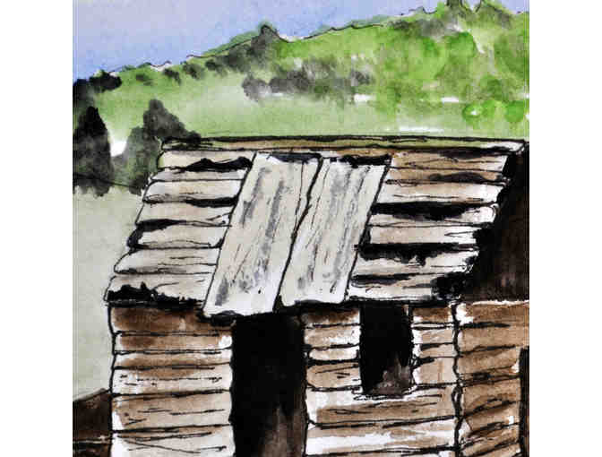 Watercolor - Cabin In The Meadow - Matted/Unframed by Marlene Koch