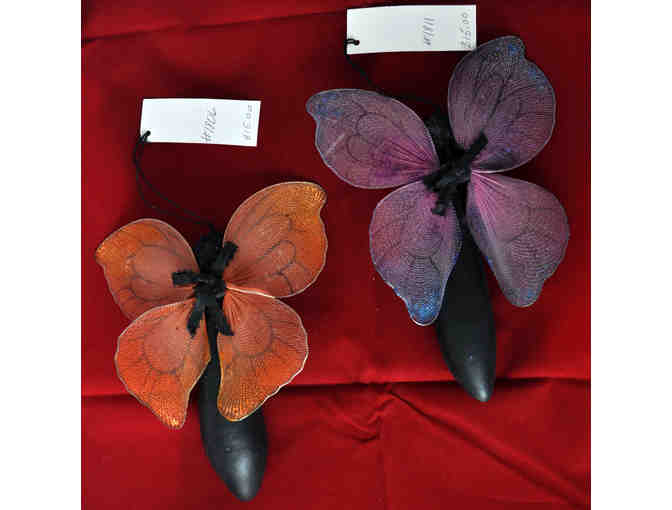 Gourd Ornament Pair - 6' Tall Butterflies - Purple and Copper Fabric Wings