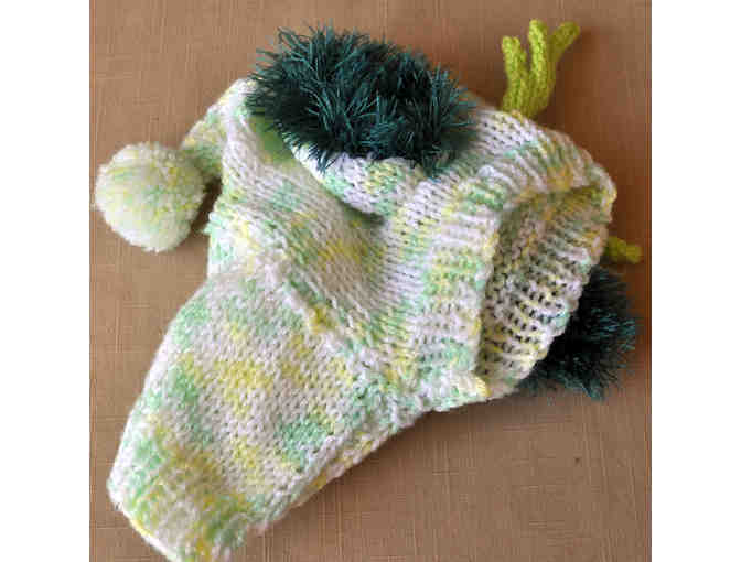 Small Greyhound Hand Knit Reindeer Hat - Green and White