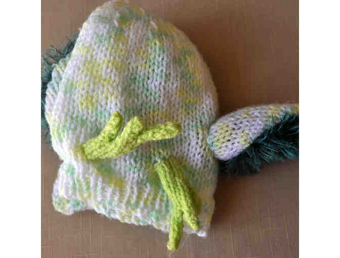 Small Greyhound Hand Knit Reindeer Hat - Green and White