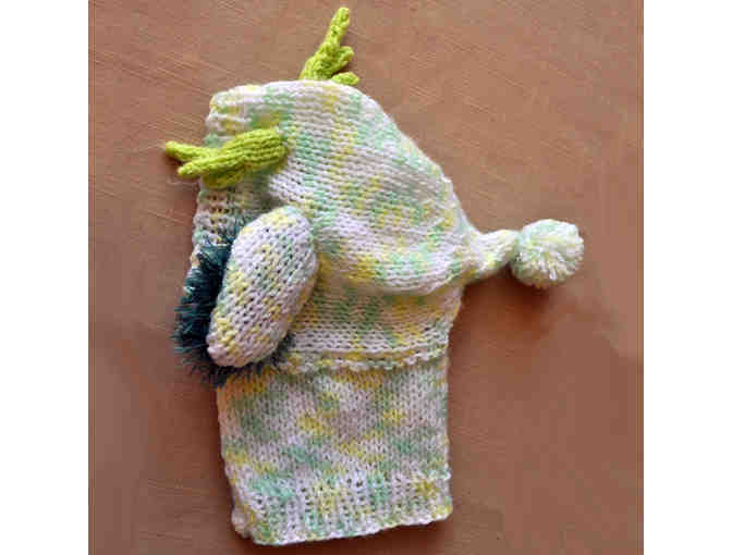 Small Greyhound Hand Knit Reindeer Hat - Green and White