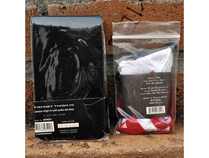 Music Leg Stockings - One Thigh-High and One Ankle High - Bow Trim