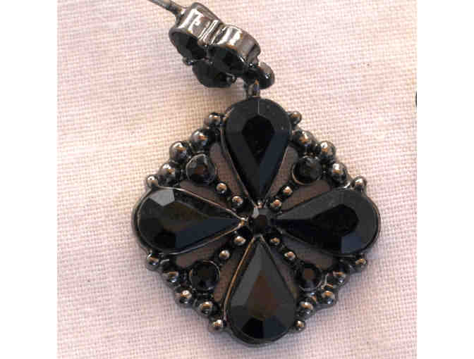 Black and Lavender Beaded Necklace and Square Ear Wires with Black Stones