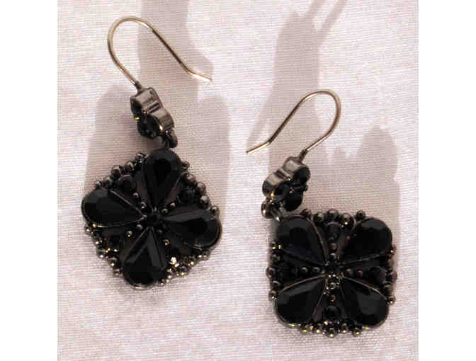 Black and Lavender Beaded Necklace and Square Ear Wires with Black Stones