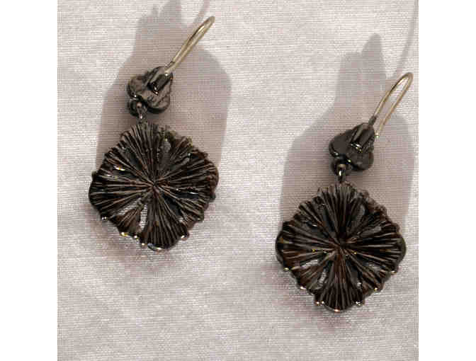 Black and Lavender Beaded Necklace and Square Ear Wires with Black Stones