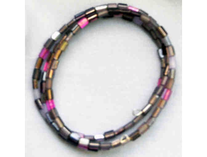 Flower Painted Seed Necklace 32' and Glass Bead Coil Bracelet