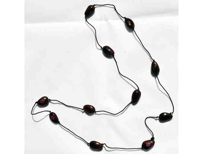 Flower Painted Seed Necklace 32' and Glass Bead Coil Bracelet