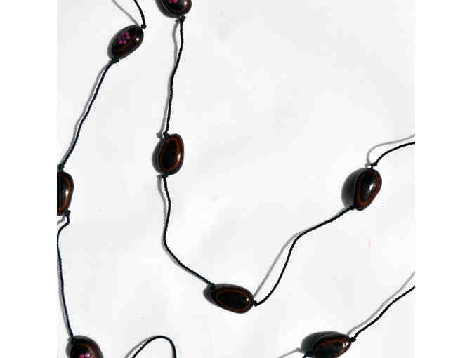 Flower Painted Seed Necklace 32' and Glass Bead Coil Bracelet