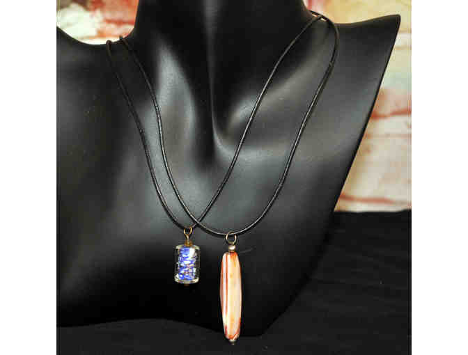 Leather Cord Necklaces with Pendants - Two - 16' Long