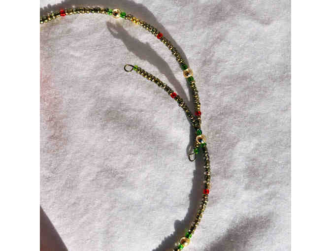 Matching Green and Red Beaded Necklace and Bracelet on Wires