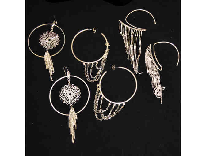 Three Pair of Silver Colored Metal Earrings