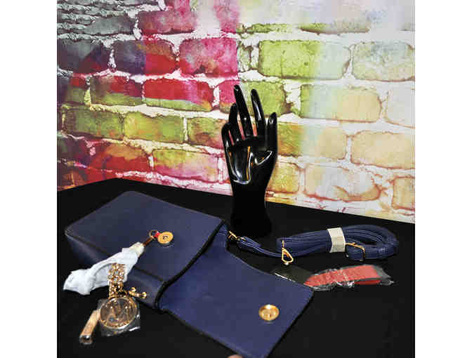 Navy Blue and Red Goldtone Chain Crossbody Bag - MKF Collection