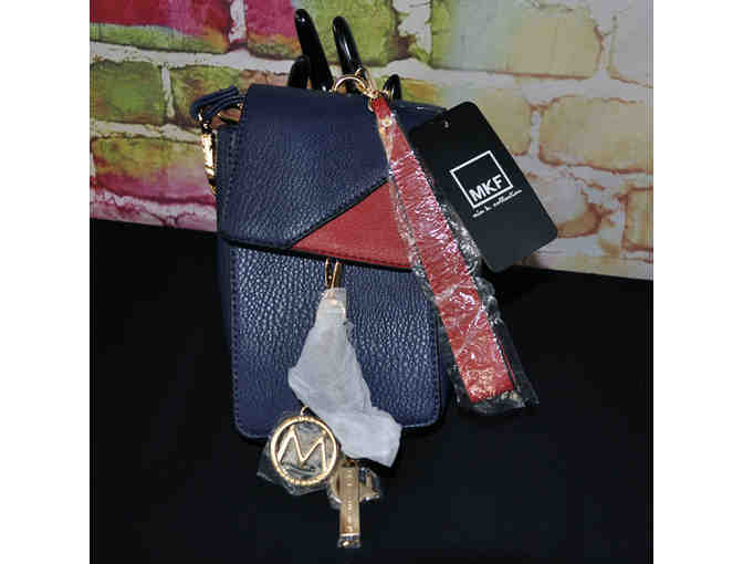 Navy Blue and Red Goldtone Chain Crossbody Bag - MKF Collection