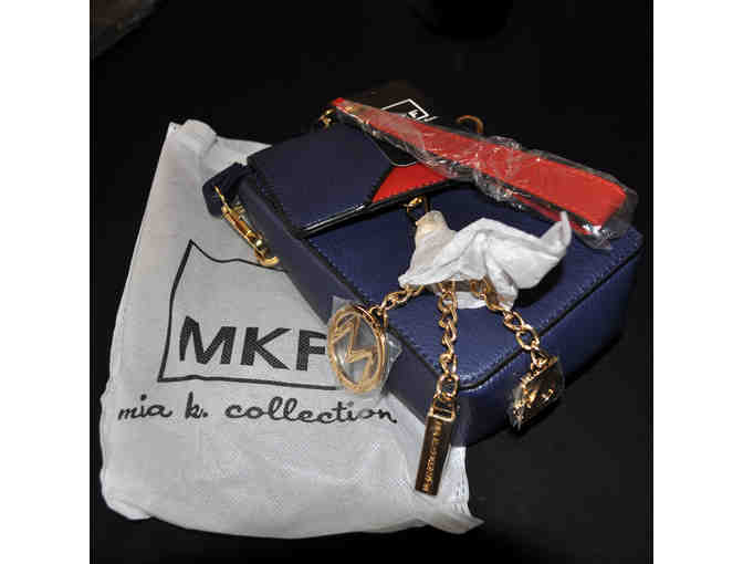 Navy Blue and Red Goldtone Chain Crossbody Bag - MKF Collection
