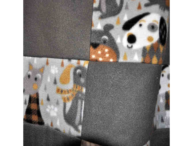 Handmade Lap/Doggie Bed Quilt - Grey with Dog Pattern Squares - Reversable