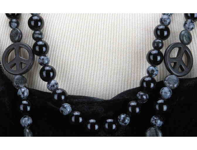 'PEACE TRAIN' Snowflake Obsidian, and Onyx featured in this 1/KIND GEMSTONE NECKLACE #338