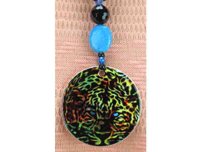 #734: 1/Kind Necklace with Semi Precious Gems! w/Onyx, Jasper, Jade and Art Pendant!