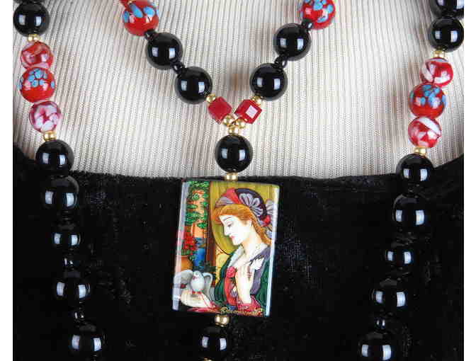 1 Gorgeous Hand Painted ART Focal is featured in this 1/Kind GEMSTONE NECKLACE #400