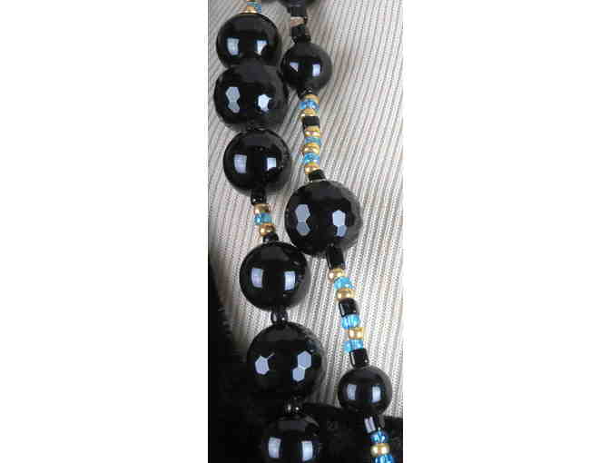1 OF A Kind Gorgeous!  GEMSTONE NECKLACE #406:  Features Hand Painted Artwork on ONYX!