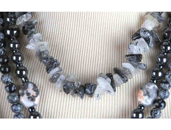 Onyx, Snowflake Obsidian featured in this 1/KIND GEMSTONE NECKLACE #363 & 364 ENSEMBLE
