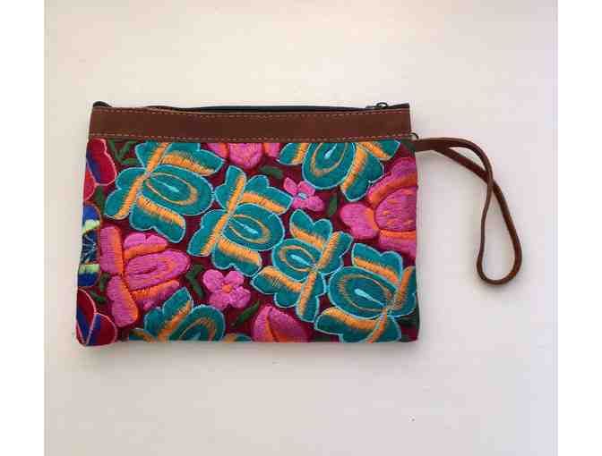 Colorful Embroidered Clutch with suede trim