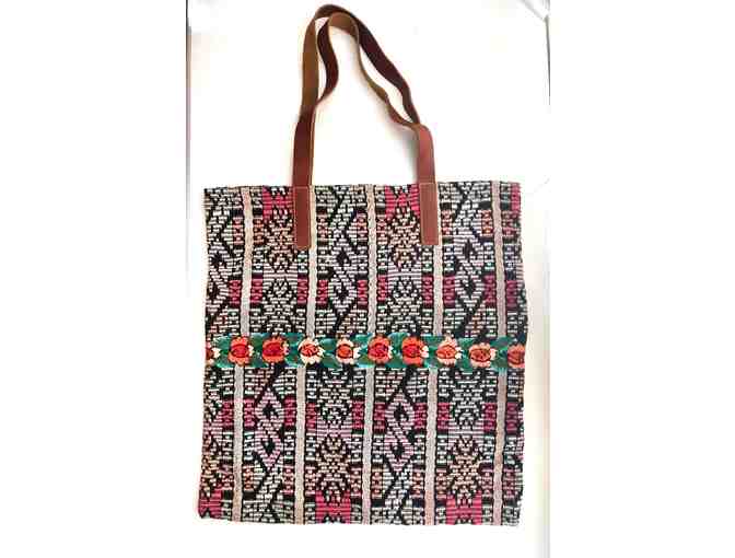 Woven Pink Tote with leather handles