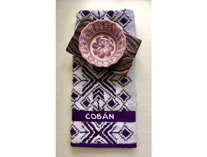 Coban Handtowel and bowl with wooden stand set