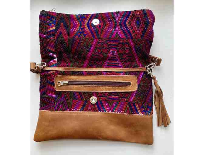 Purple Woven and Leather Clutch