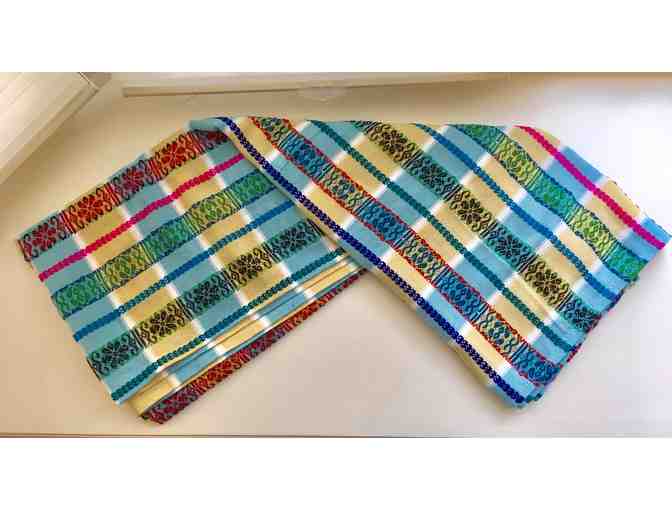 Square tablecloth with traditional Guatemalan condiments - light blue