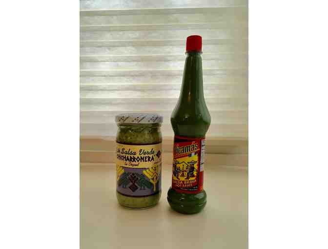 Square tablecloth with traditional Guatemalan condiments - light blue