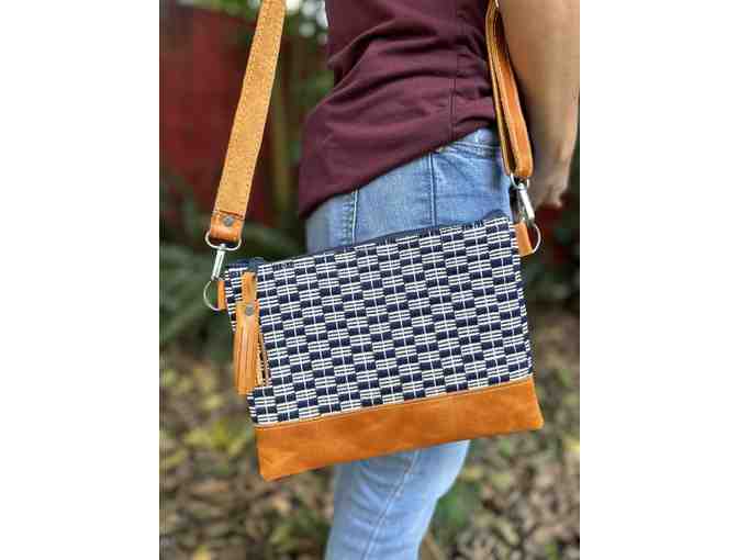 Woven Leather & Huipil Clutch